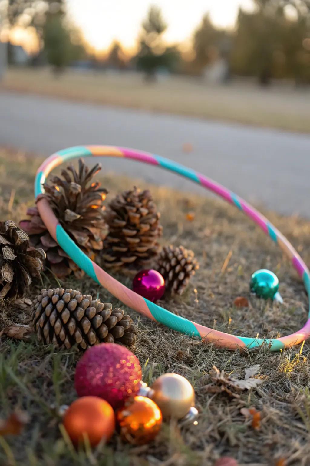 Celebrate the season with a festive hula hoop adorned with holiday cheer. 🎄 #SeasonalDecor #HolidayVibes