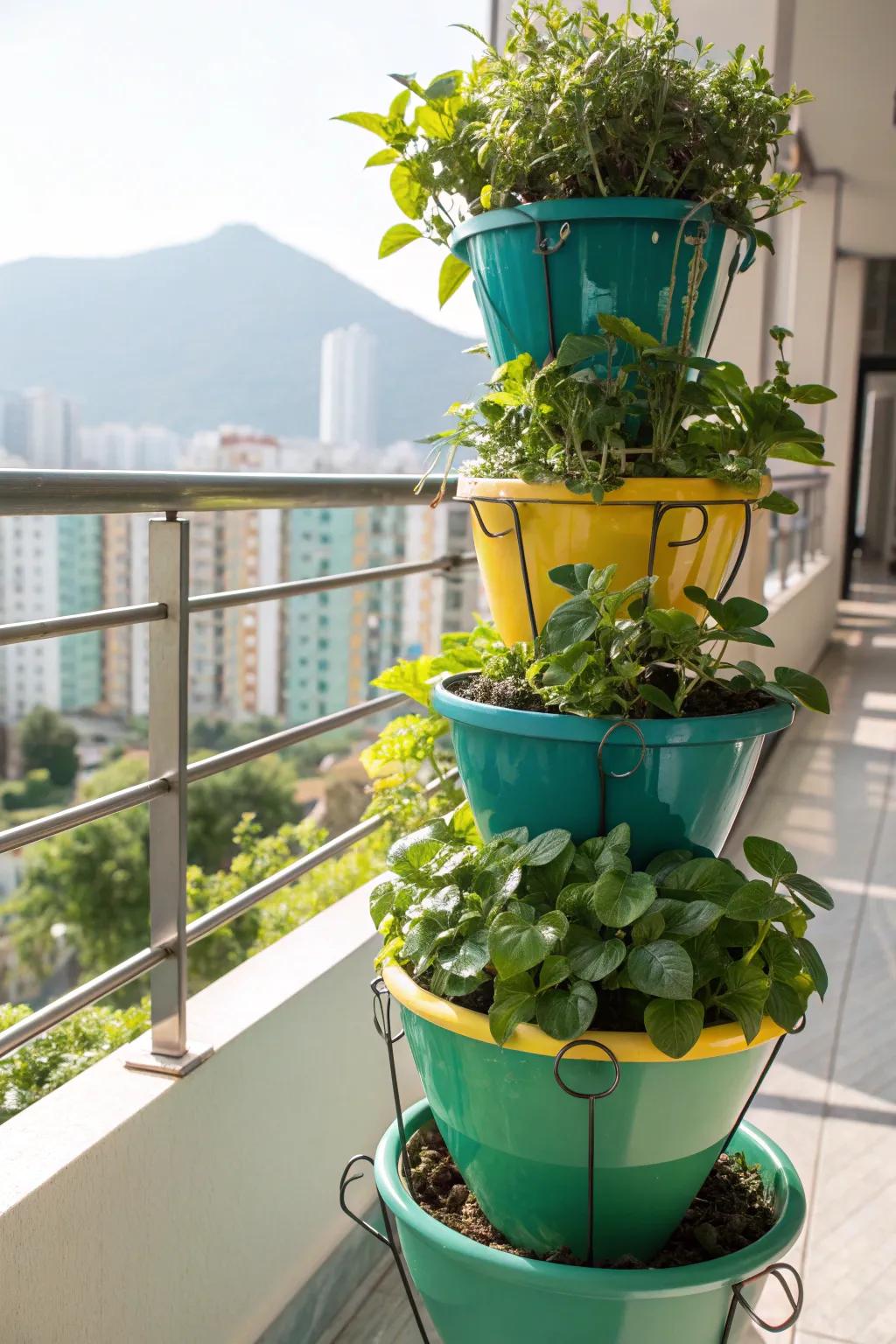 Maximize your green space with a stunning stacked plant tower. 🌿 #VerticalGardening #SpaceSaving