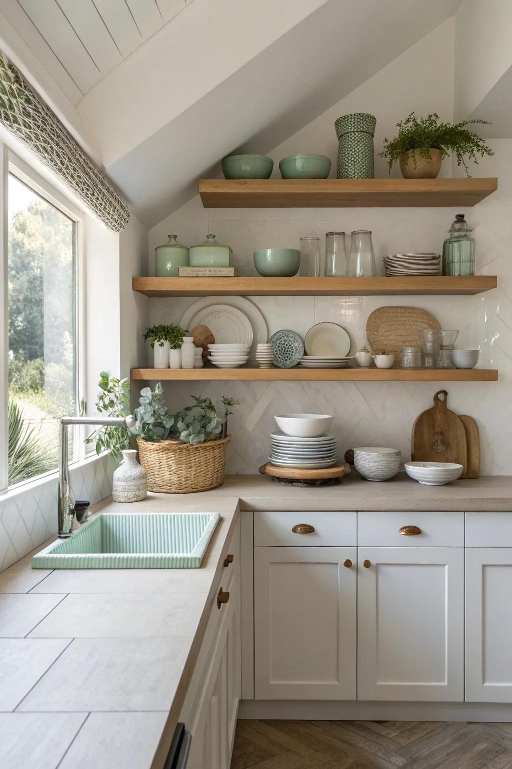 Open shelves offer a wonderful way to display your treasured kitchenware. #OpenShelving #KitchenDecor #InteriorInspiration