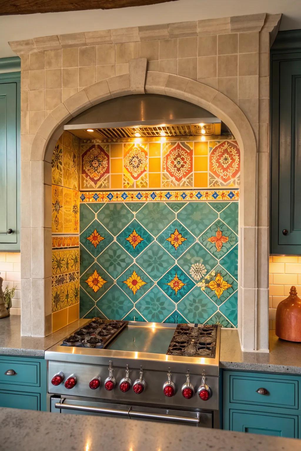 Splash your niche with color and pattern for an eye-catching kitchen statement. 🎨 #KitchenNiche #HomeDecor
