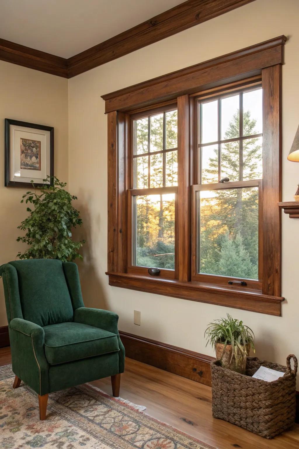 Contrast is key! Dark-stained trims against light walls make your windows truly stand out. 🌟 #ContrastEffect #HomeStyling #InteriorDesign