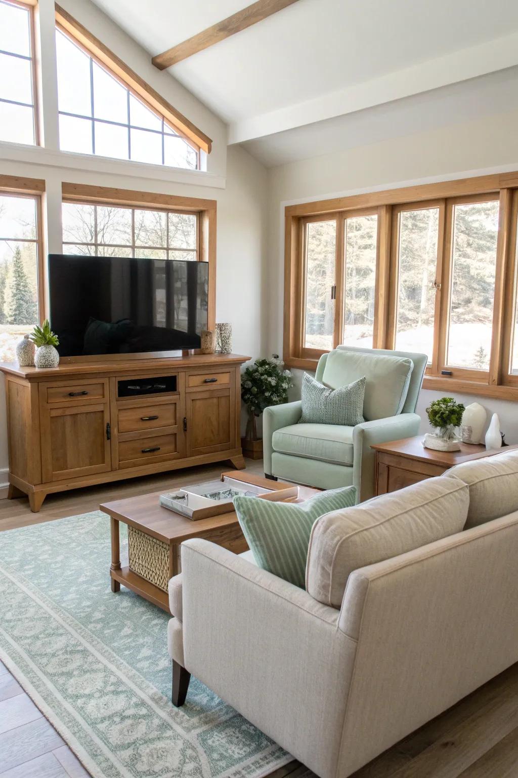 Strategically arranged furniture enhances both viewing pleasure and social interaction. 🛋️ #LivingRoomDesign #FurnitureArrangement