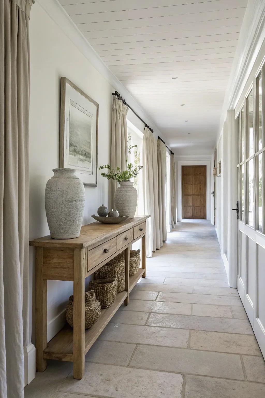 Bright and airy, the perfect palette for a serene hallway. 🌟 #HomeDesign #HallwayStyle