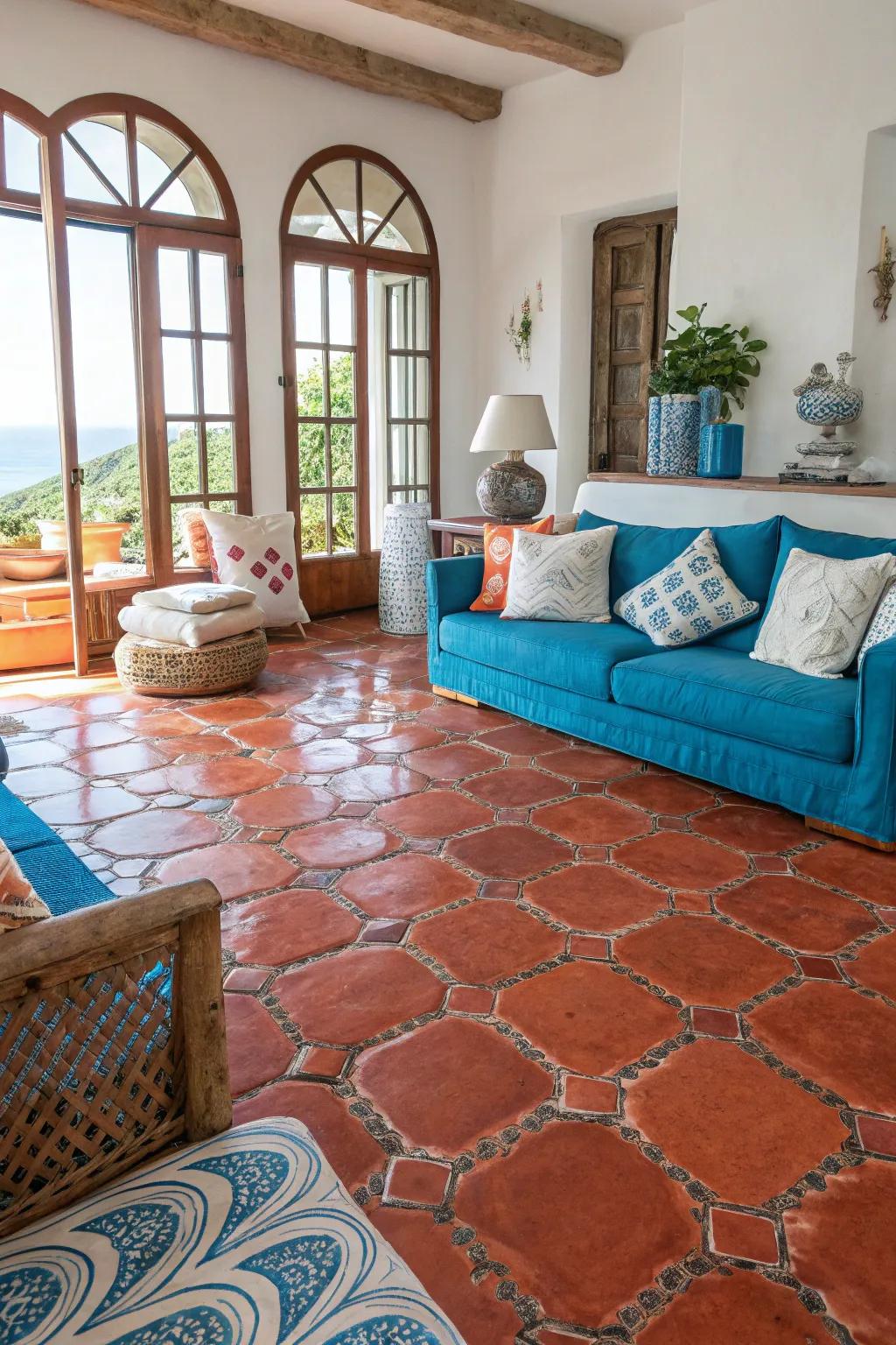 Cool stone floors bring the rugged beauty of the Mediterranean coast indoors. 🏡 #TerracottaTiles #MediterraneanStyle