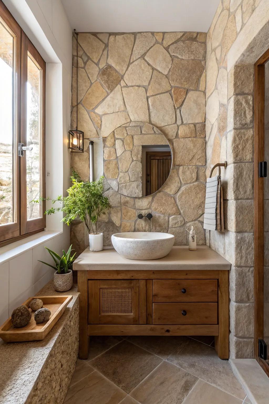 Organic materials bring an earthy texture to your bathroom design. 🌿 #NaturalElements #BathroomDesign