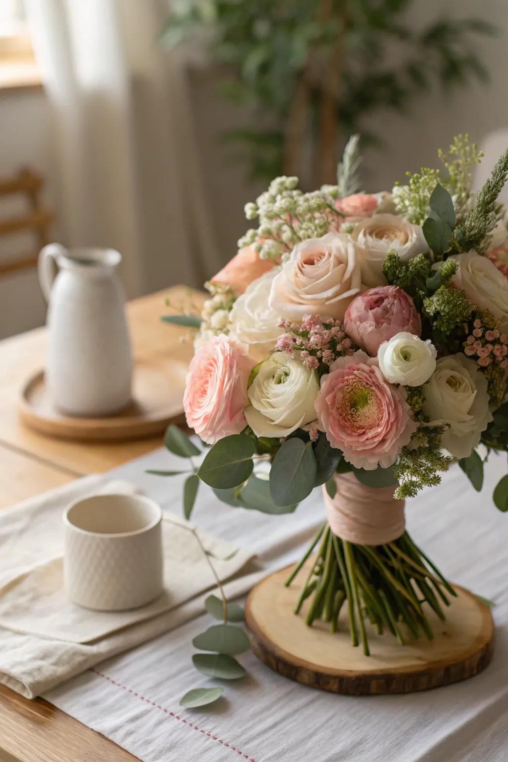 Craft your own dreamy wedding bouquet with lush ranunculus and roses 💐 #WeddingIdeas #FloralDesign