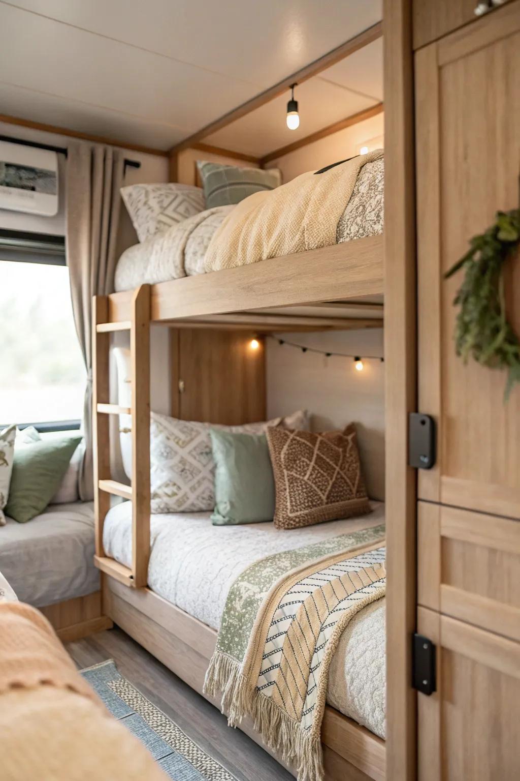 Create a cozy escape in your RV with soft and inviting bedding. 🛌✨ #RVDecor