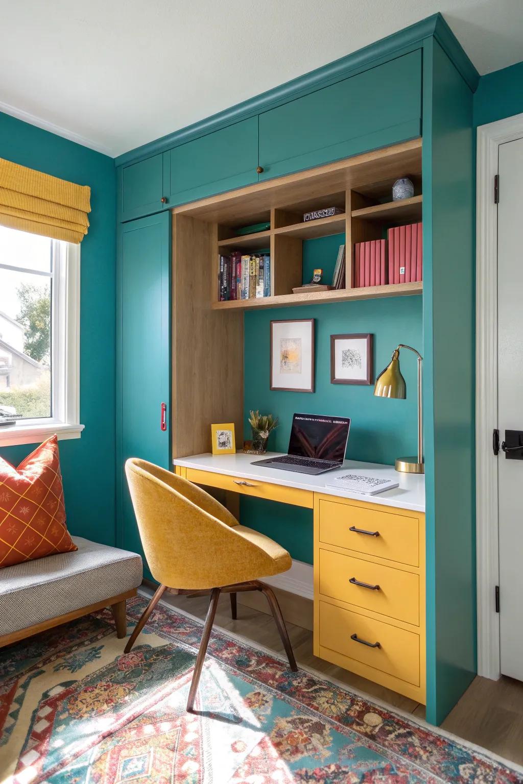 Keep your workspace undisturbed even when the Murphy bed is in use. #HomeOfficeGoals #MurphyMagic #SmallSpaceLiving