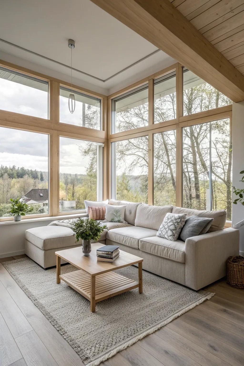 Corner placement of sectionals makes the most of every inch. 🌟 #SpaceSaving #HomeDesign