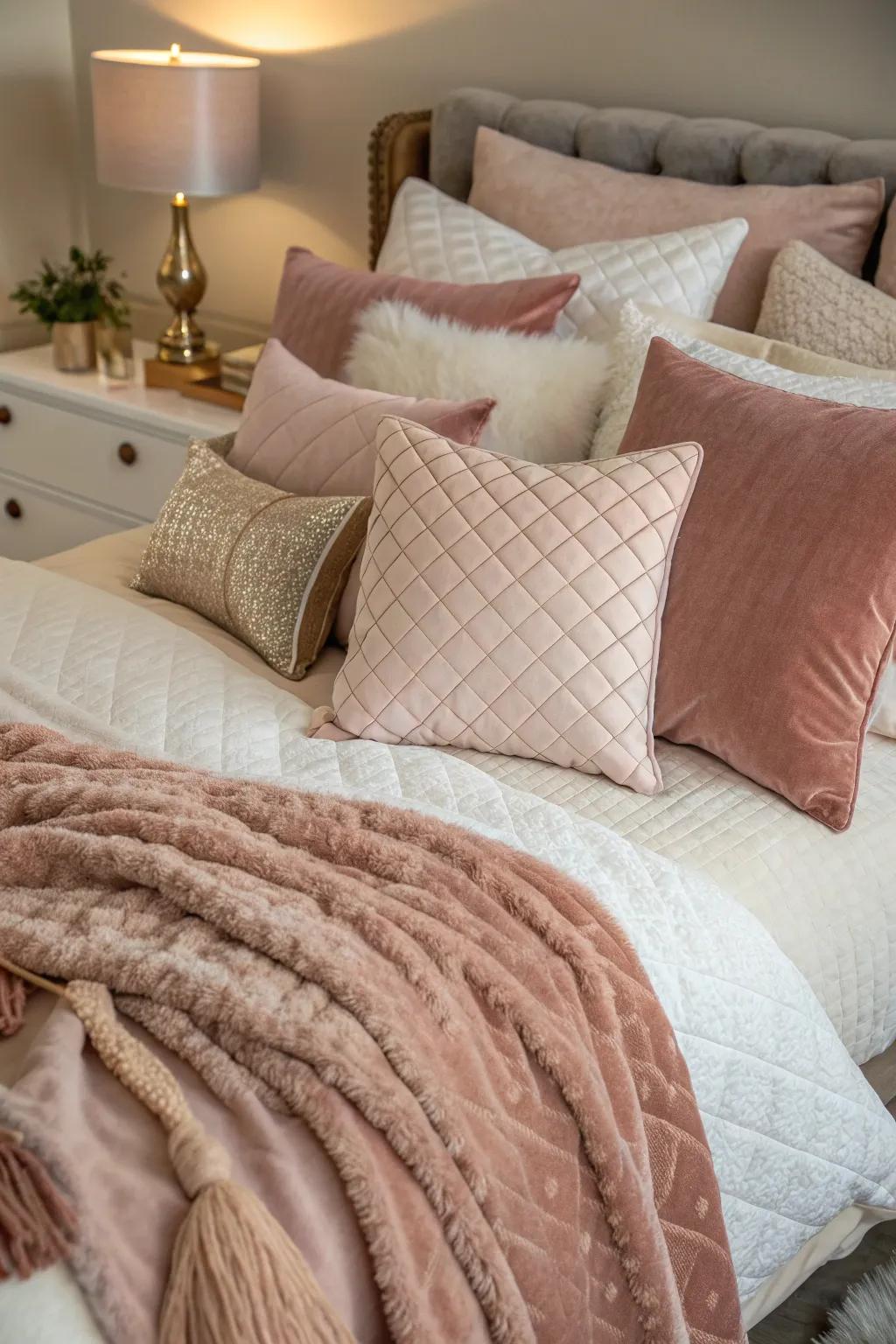 Pillow perfection is all about mixing sizes and styles for a cozy, inviting bedscape.