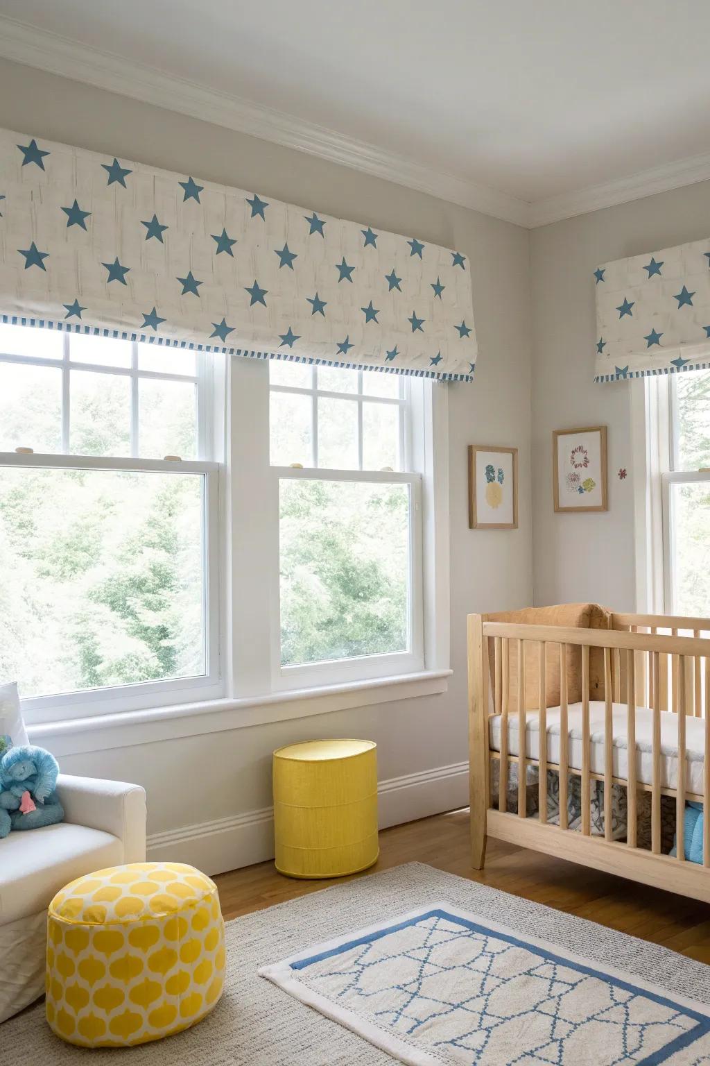 Add a splash of fun to kids' rooms with patterned box valances. #KidsDecor #FunPatterns