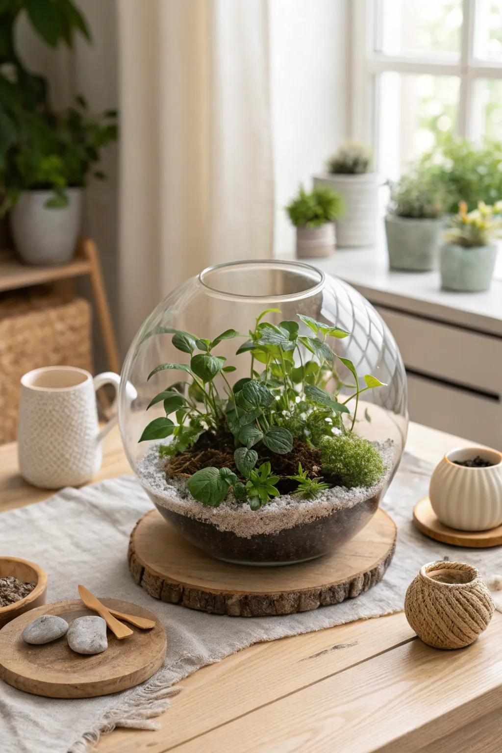 A terrarium of vinca offers a lush, miniaturized garden right in your home. 🌿 #Terrarium #IndoorPlants