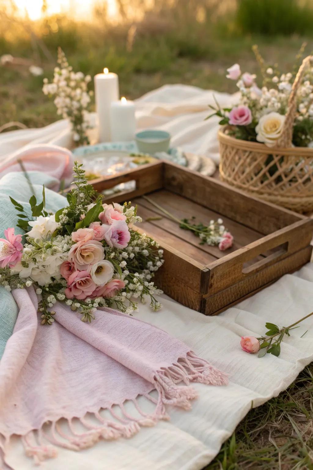 Layered elegance meets rustic charm with a wooden tray centerpiece that's perfect for any Easter gathering.