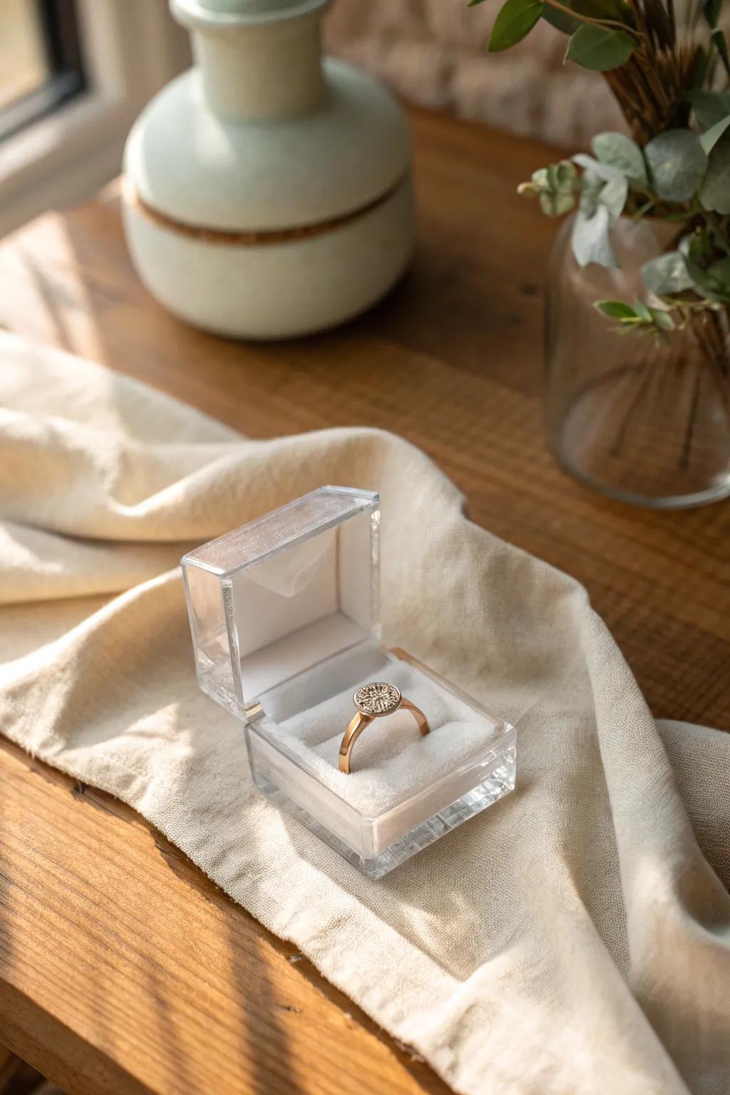Let the ring take center stage with a clear acrylic box that offers a minimalist touch.