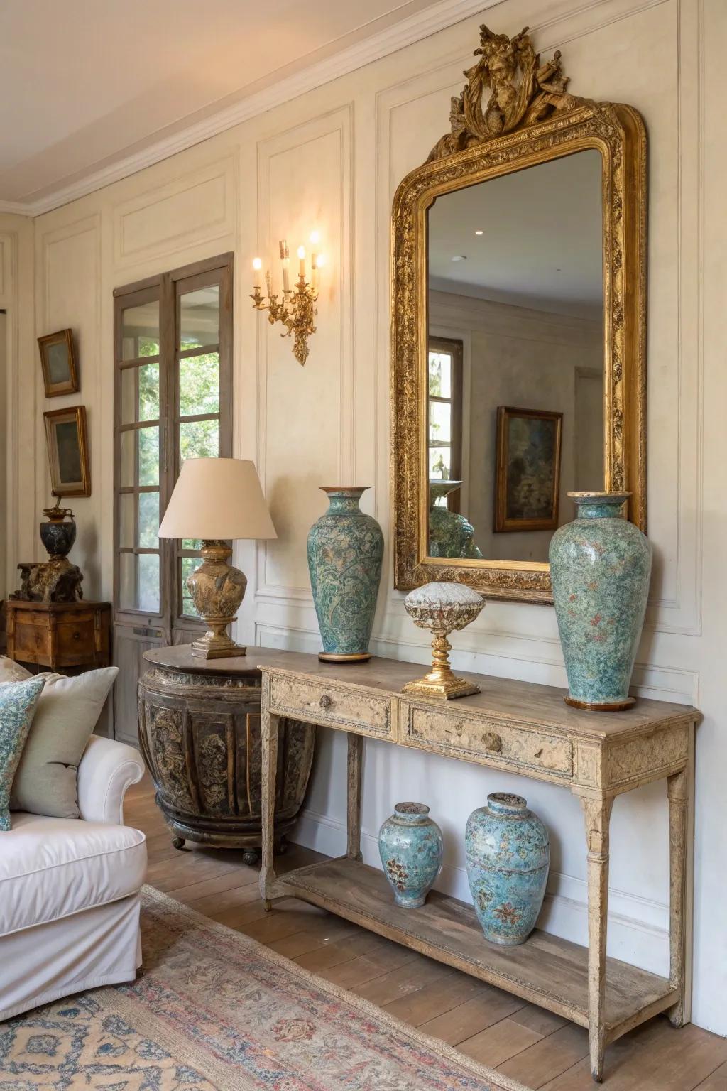 Add character with antique pieces that tell a story of elegance and history.