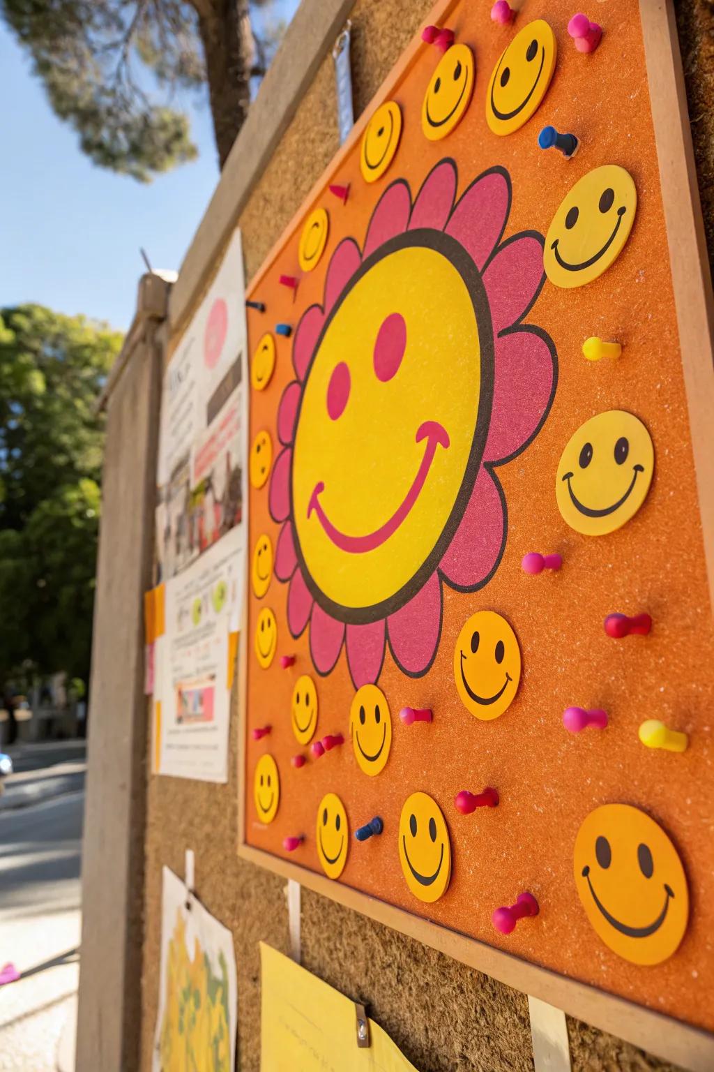 Brighten your day with a smiley face bulletin board that radiates positivity.
