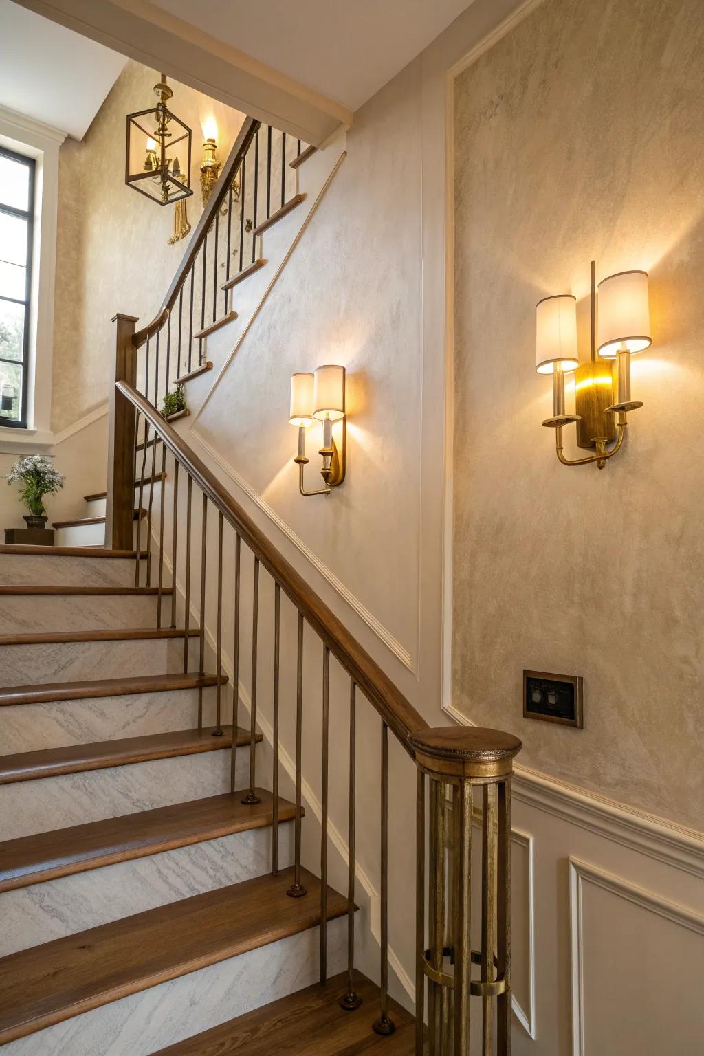 Synchronize your staircase and sconce design for a harmonious flow of light.