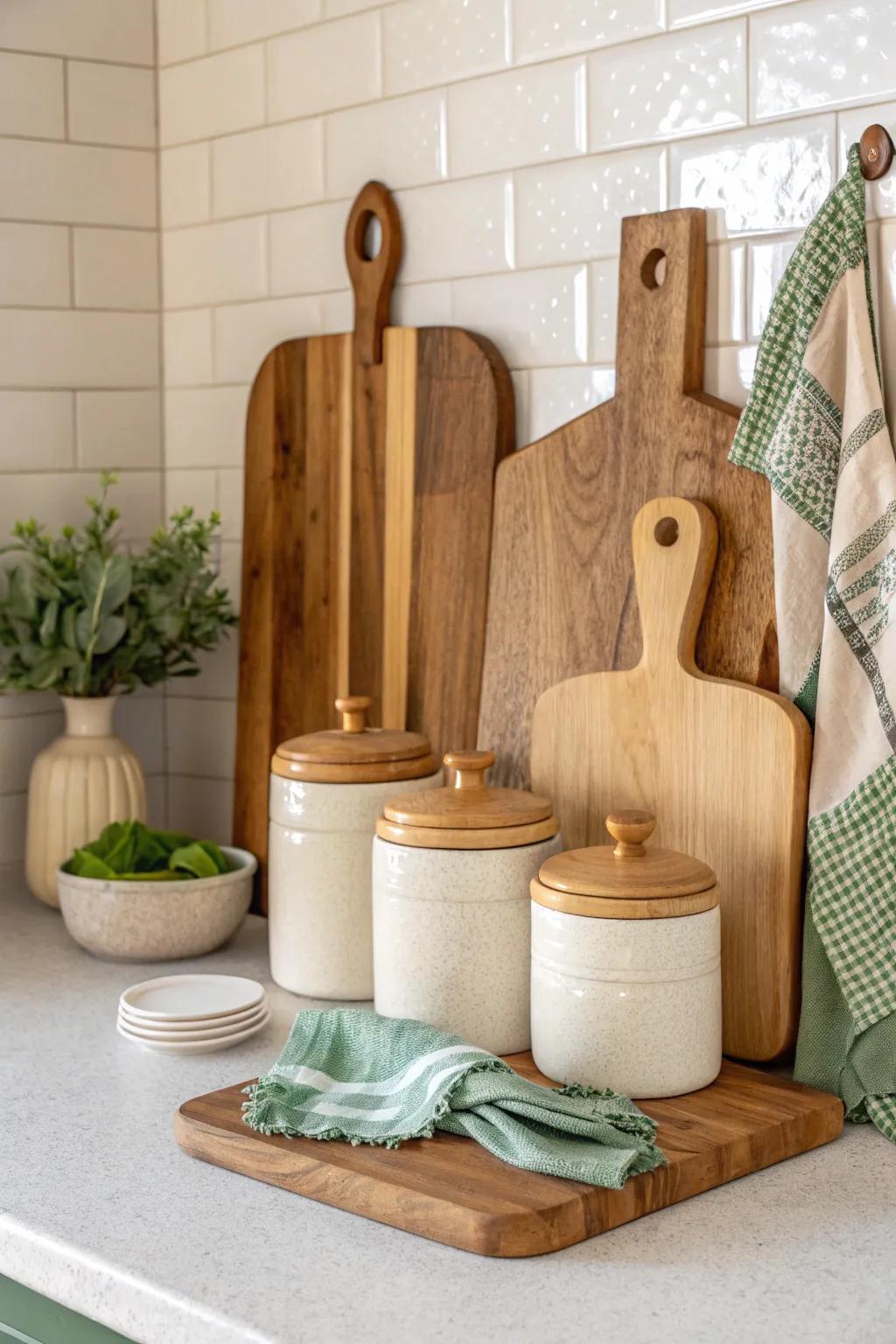 Create harmony with accessories that echo your kitchen's color palette.