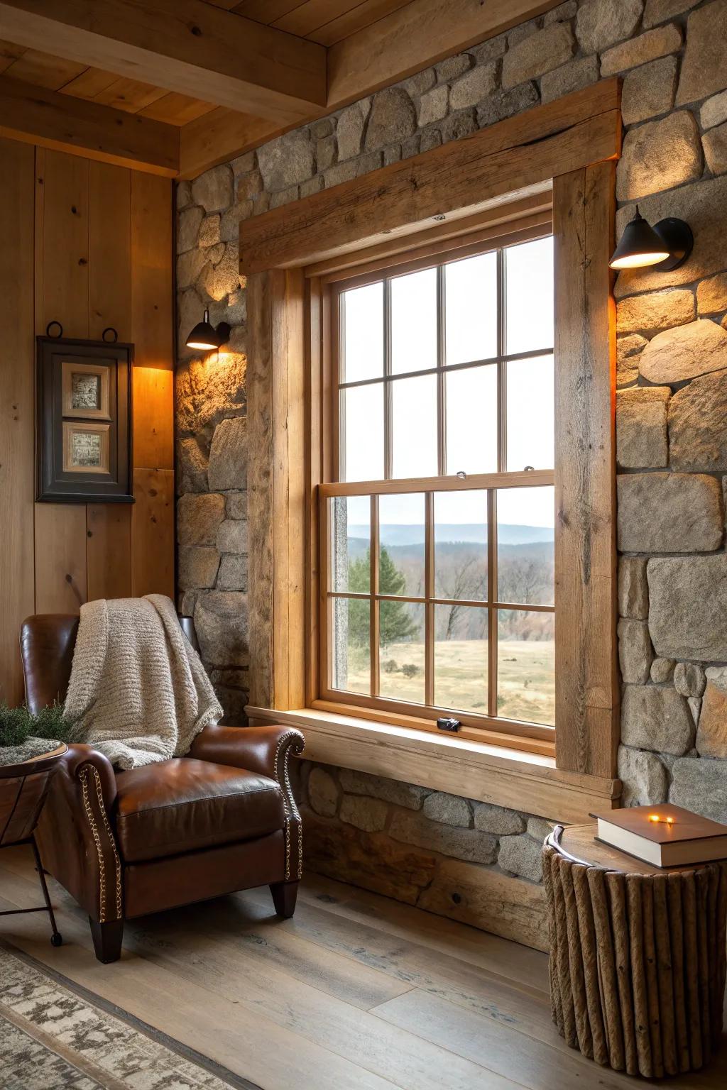 Rustic elements blend to create a warm, inviting space that feels like a countryside retreat.