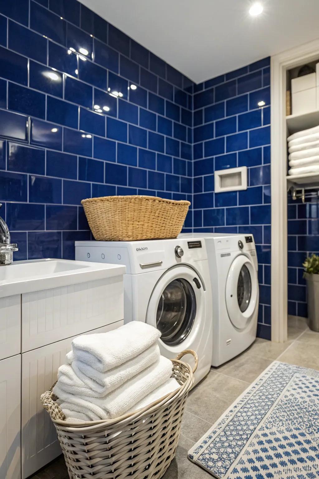 Make a bold statement with striking blue tiles that add a splash of color to your laundry room.