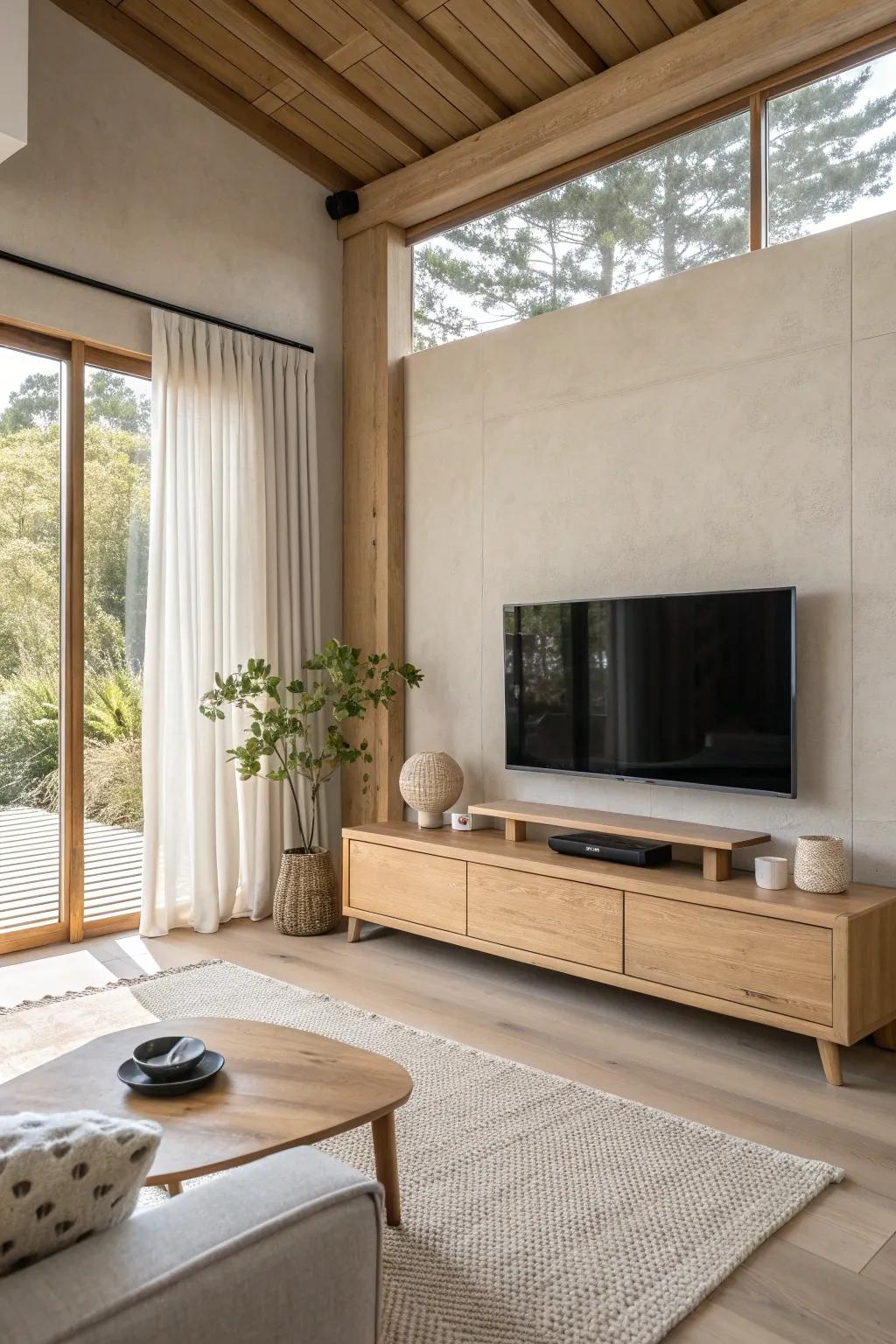Less is more with this minimalist TV setup that exudes tranquility and style.