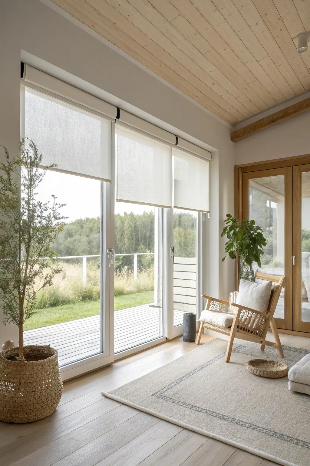 Roller shades disappear discreetly, allowing full appreciation of your view when open.