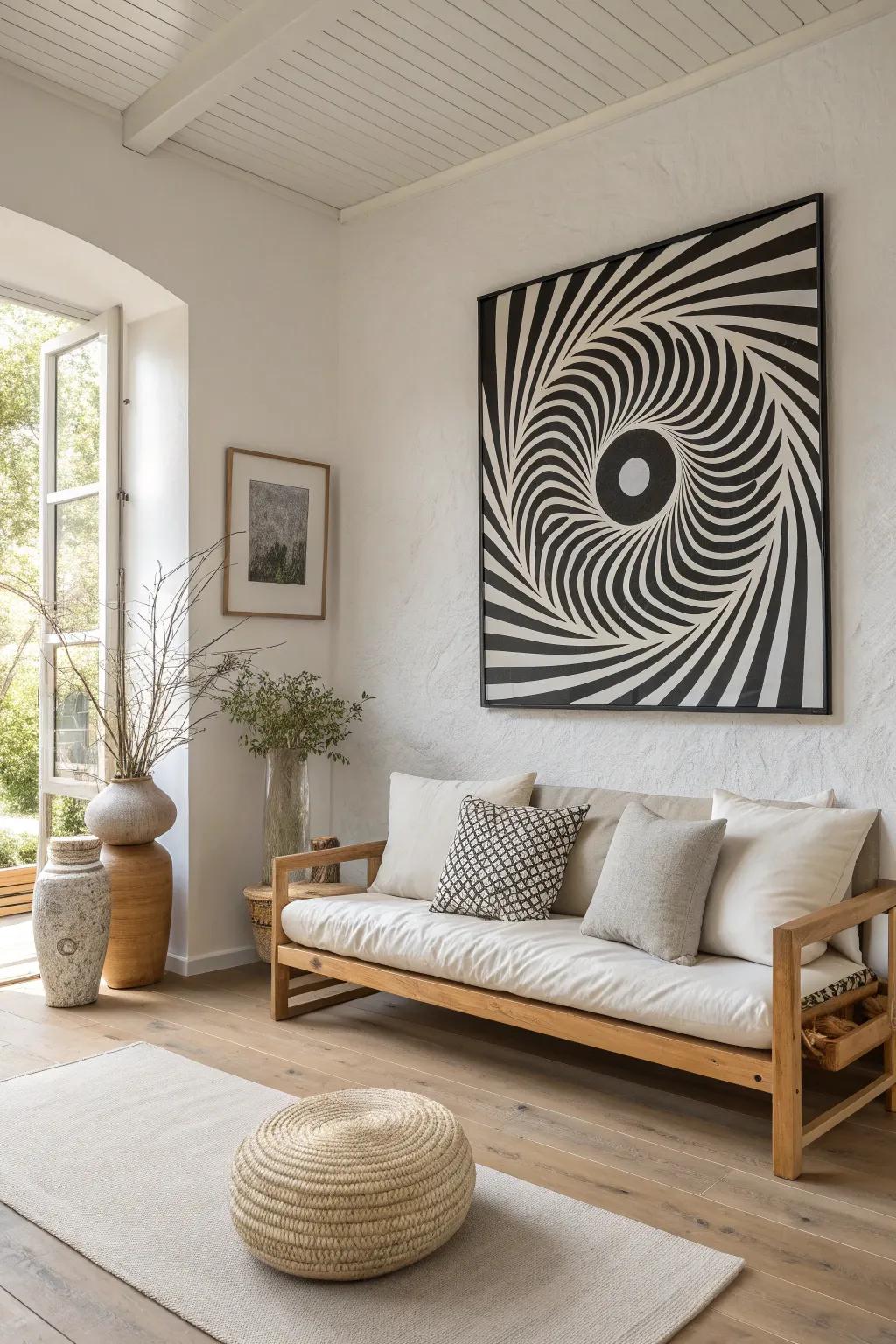 Create an unforgettable focal point in your hallway with eye-catching optical illusion art.