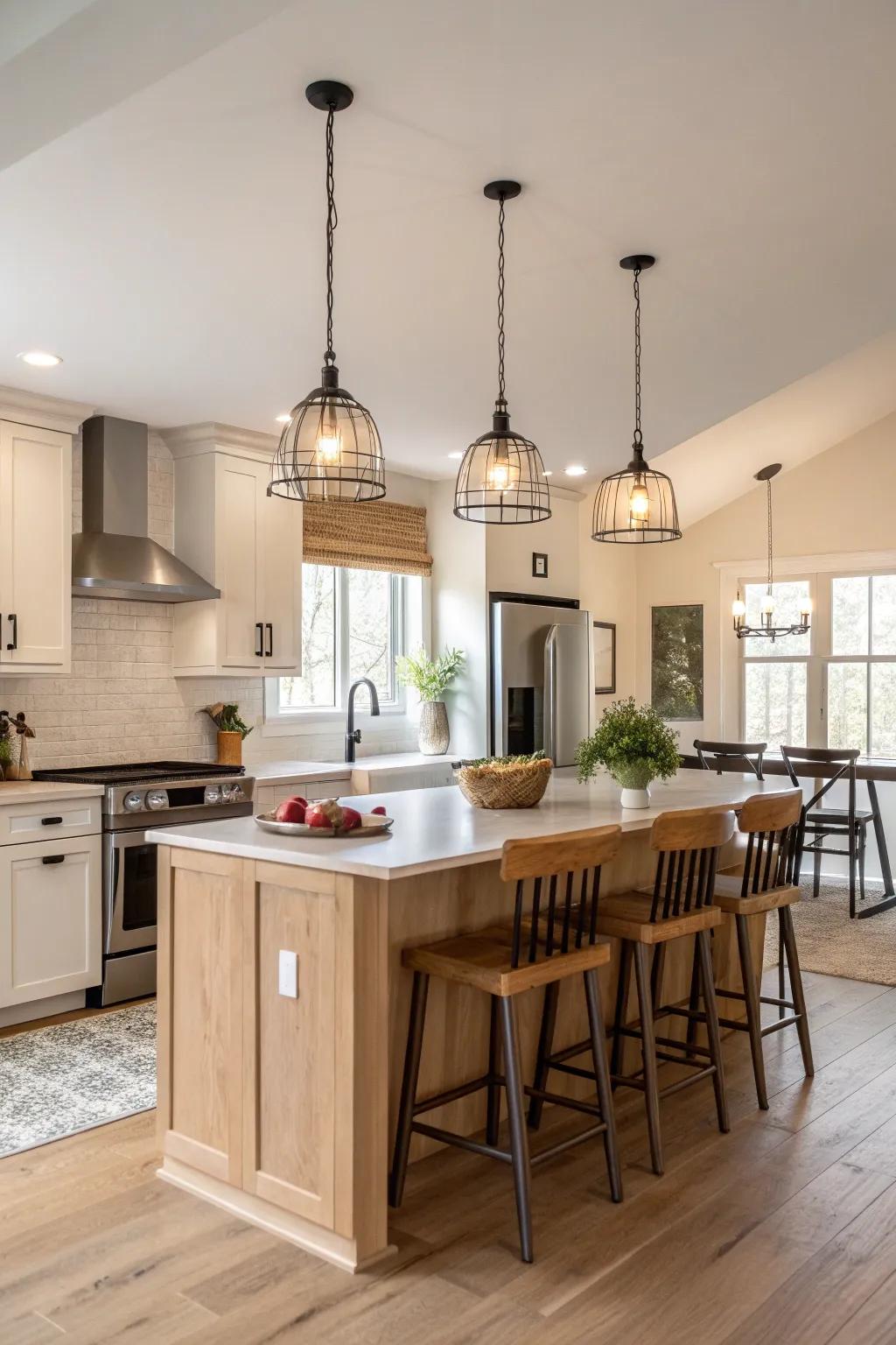 Illuminate your kitchen with stylish pendant lighting that adds warmth and character.
