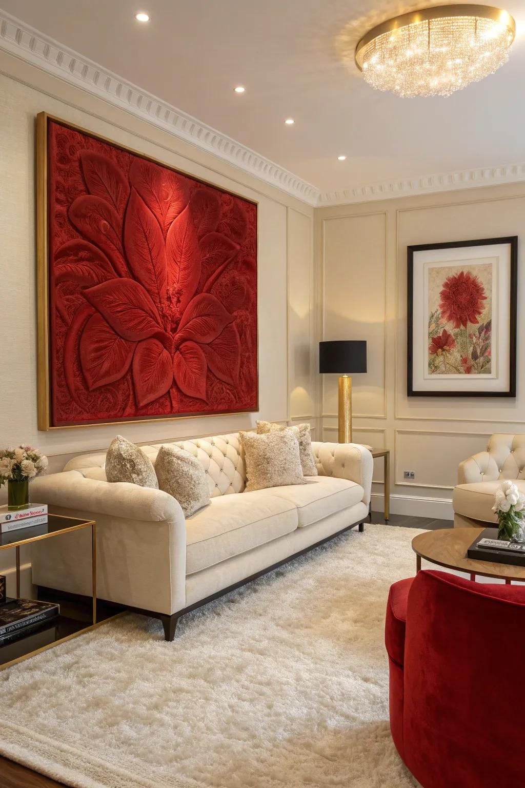 Make a statement with bold red artwork that draws the eye and elevates the room's personality.