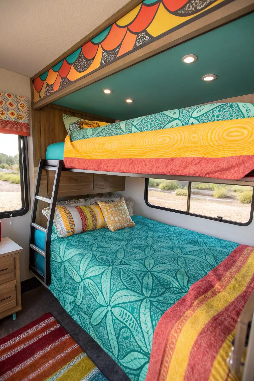 Express your style with personalized touches in your RV bunk area.