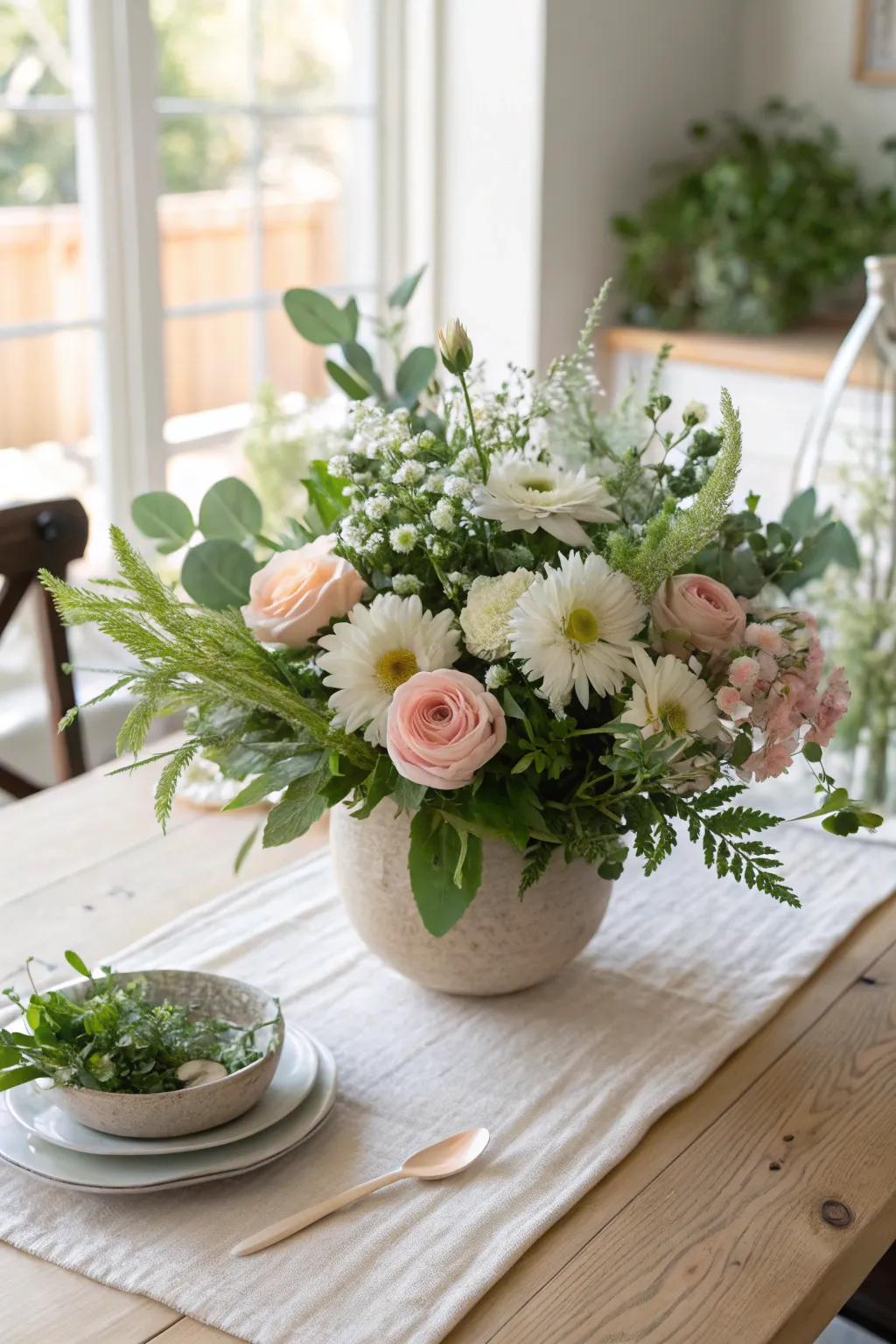 Transform your space with a garden-inspired floral display that brings the outdoors in.