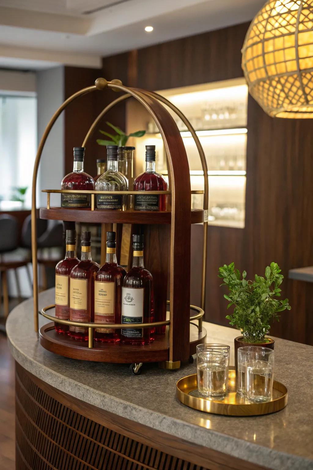Compact and stylish, circular display racks offer a modern twist to whiskey storage.