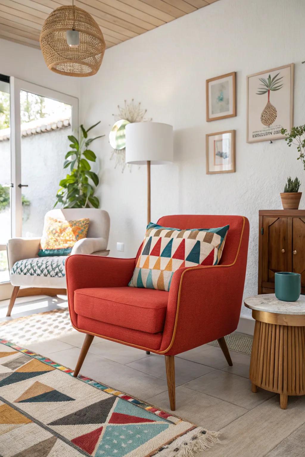 Blend past and present with a retro revival bursting with color. #RetroStyle #VintageDecor