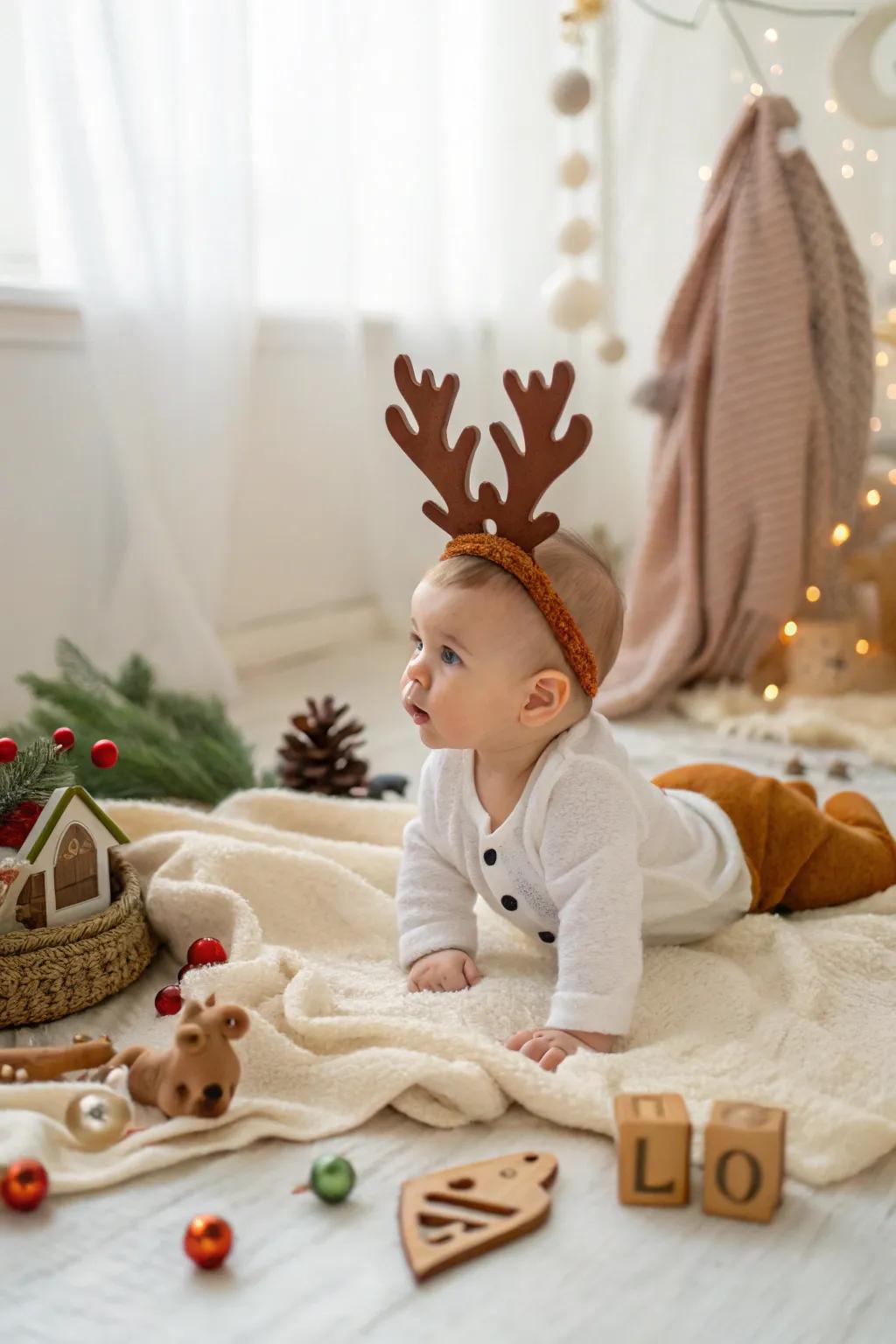 Let your little one's playful side shine in a jolly reindeer moment.