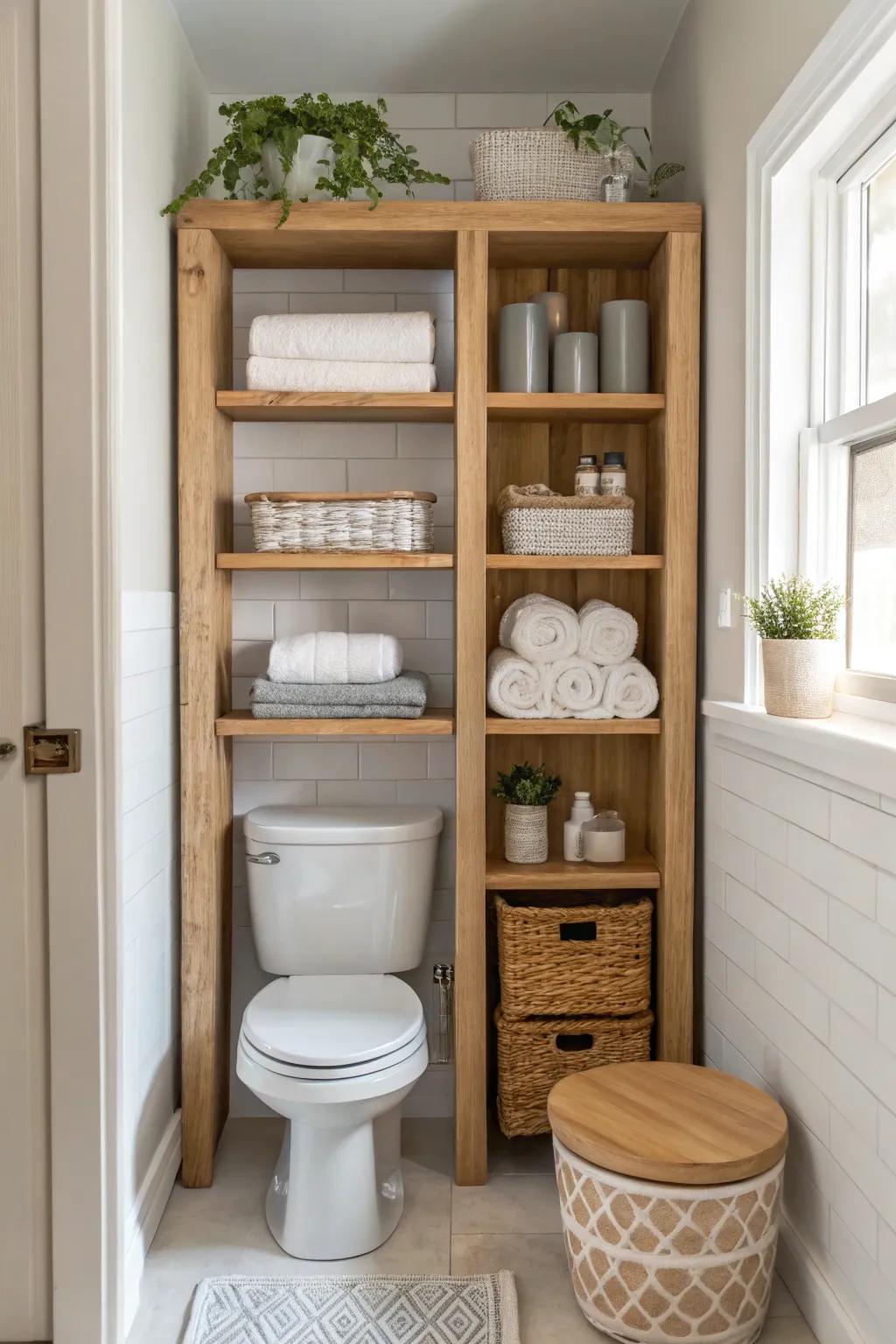 Free up floor space with smart over-the-toilet storage solutions.
