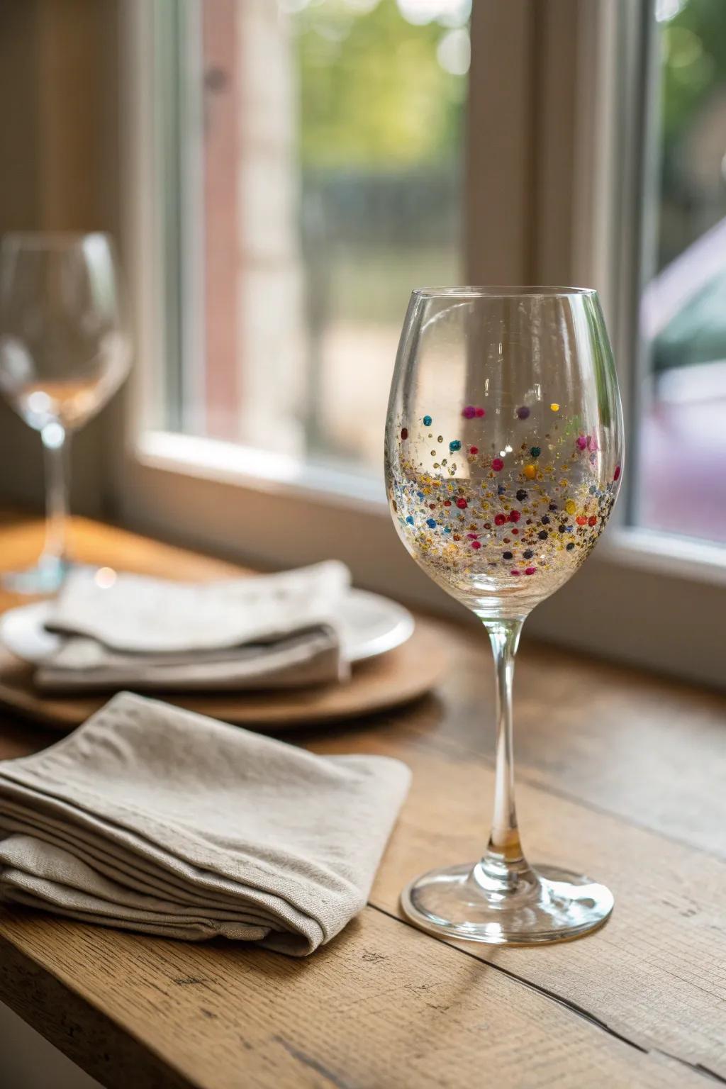 Add sparkle to your celebrations with confetti-patterned wine glasses that are as festive as the occasion.