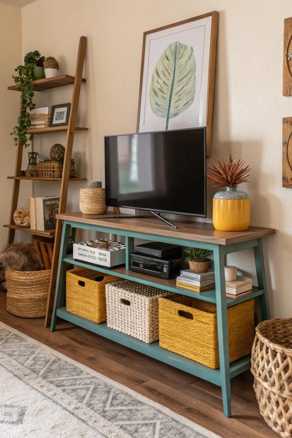 Display your treasures with open shelving for a personalized boho flair.