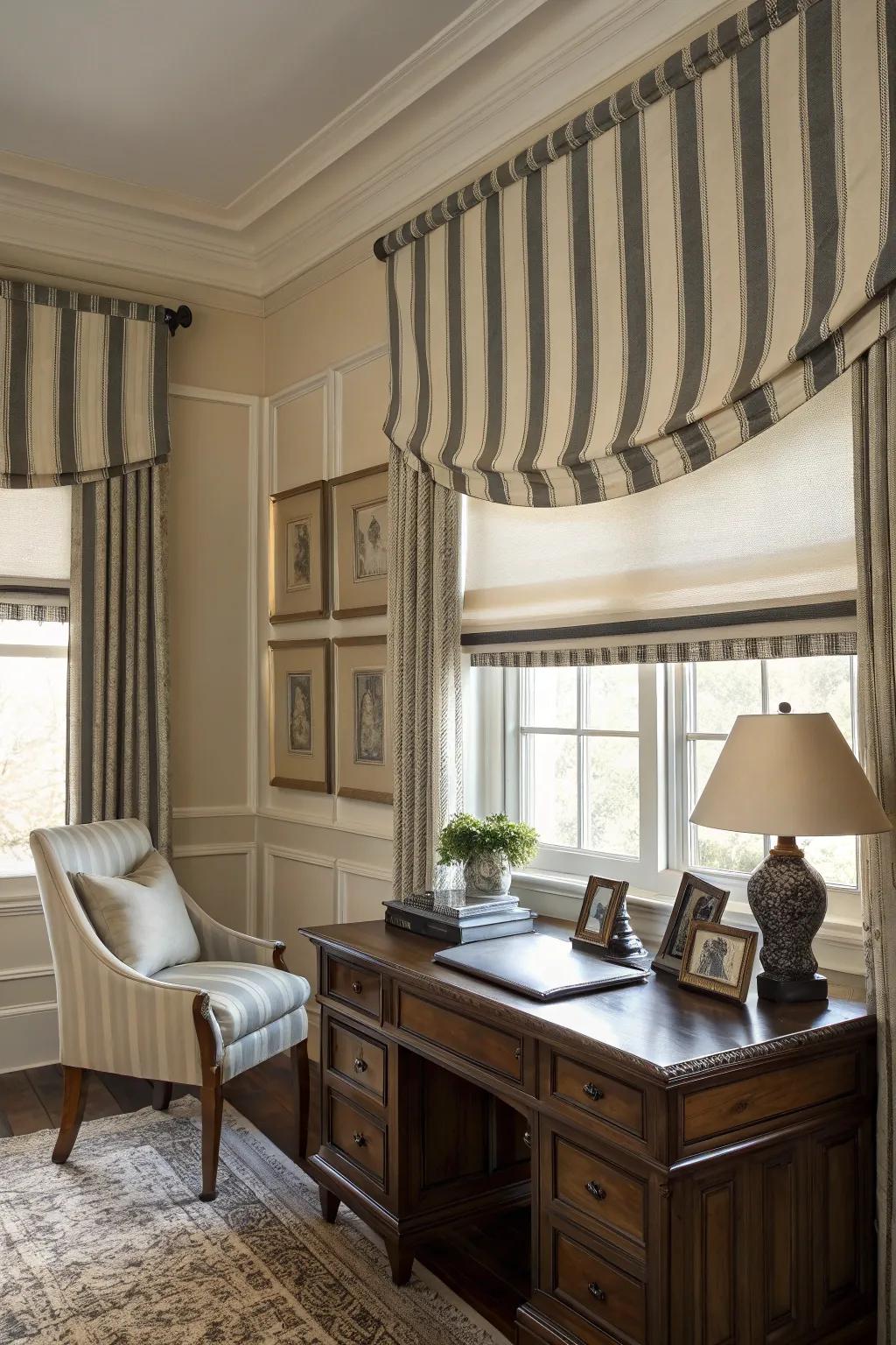 Stripes add a touch of sophistication and style to home offices.