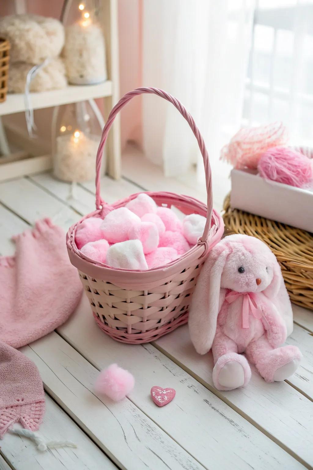 Indulge in a pink fantasy with a basket full of playful charm. #PinkDreams #WhimsicalGifts #PartyFun