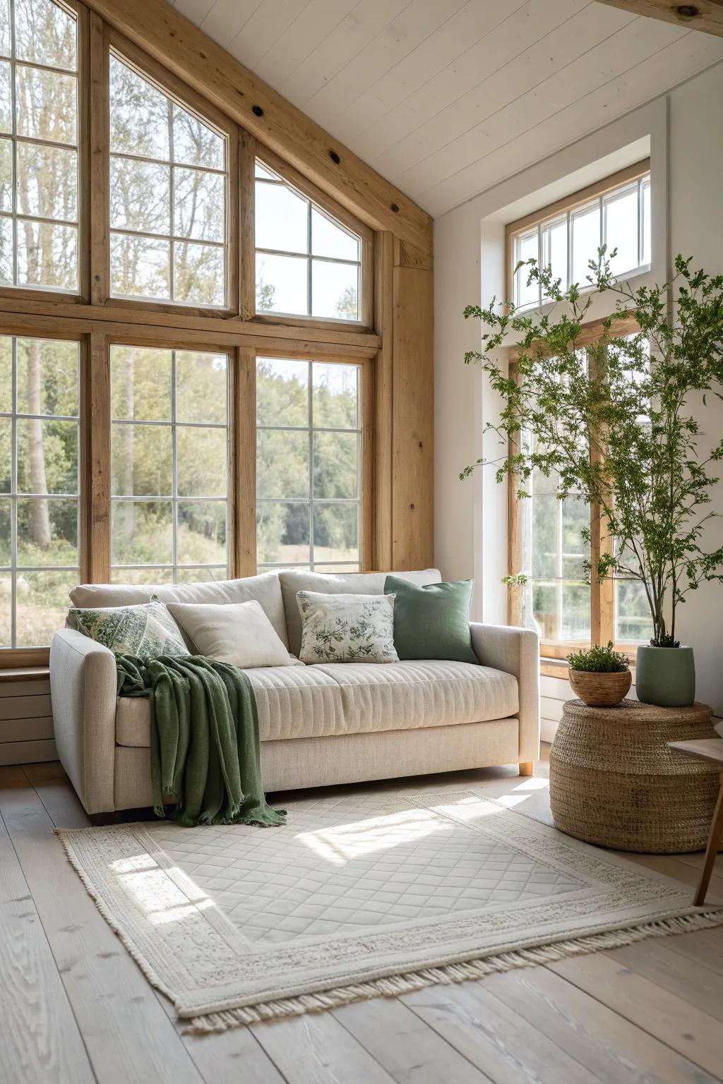 Let architectural features shine by positioning your couch to highlight them.