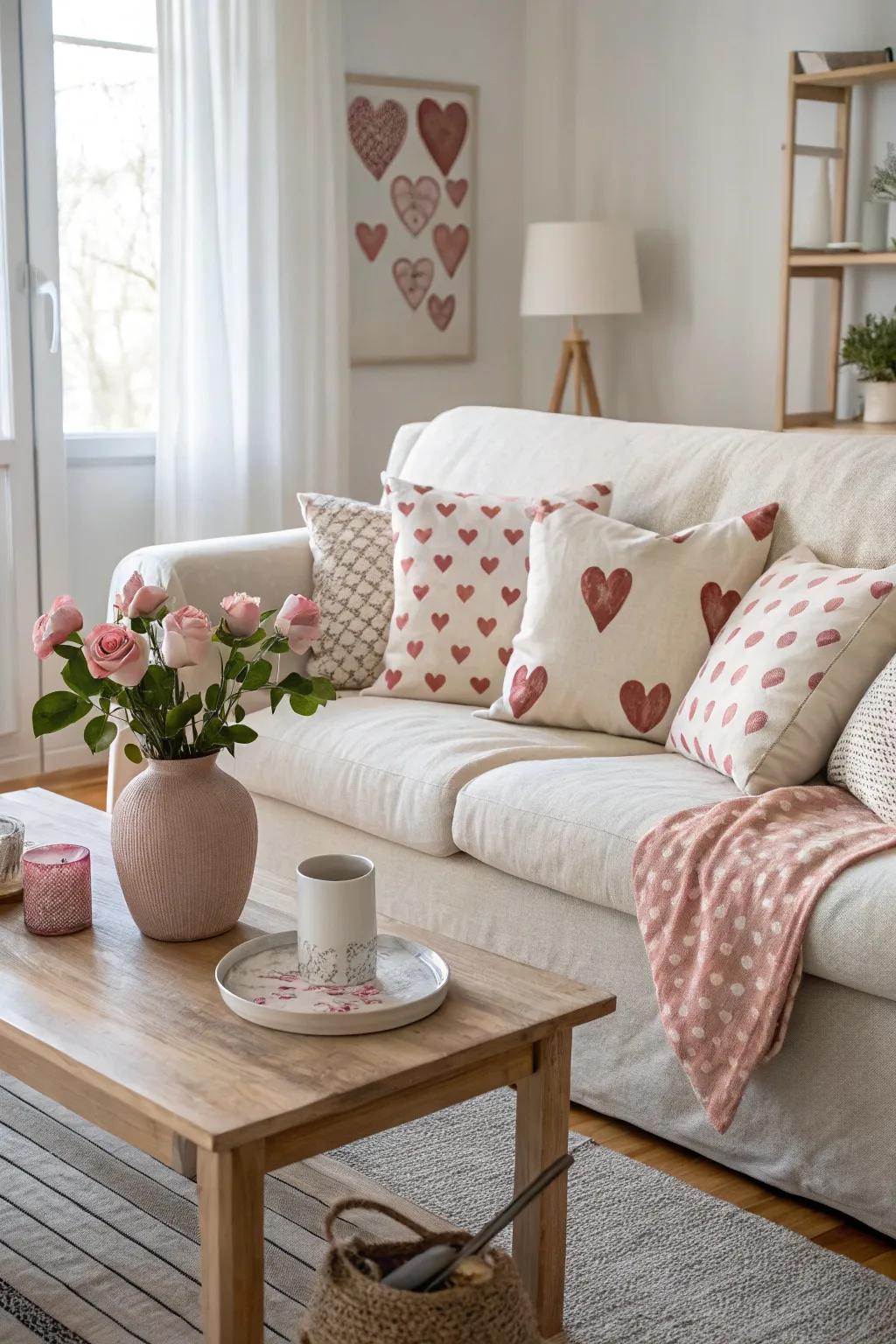Add a whimsical touch with heart motifs for a sweet, romantic vibe. #HomeDecor #ValentinesVibes