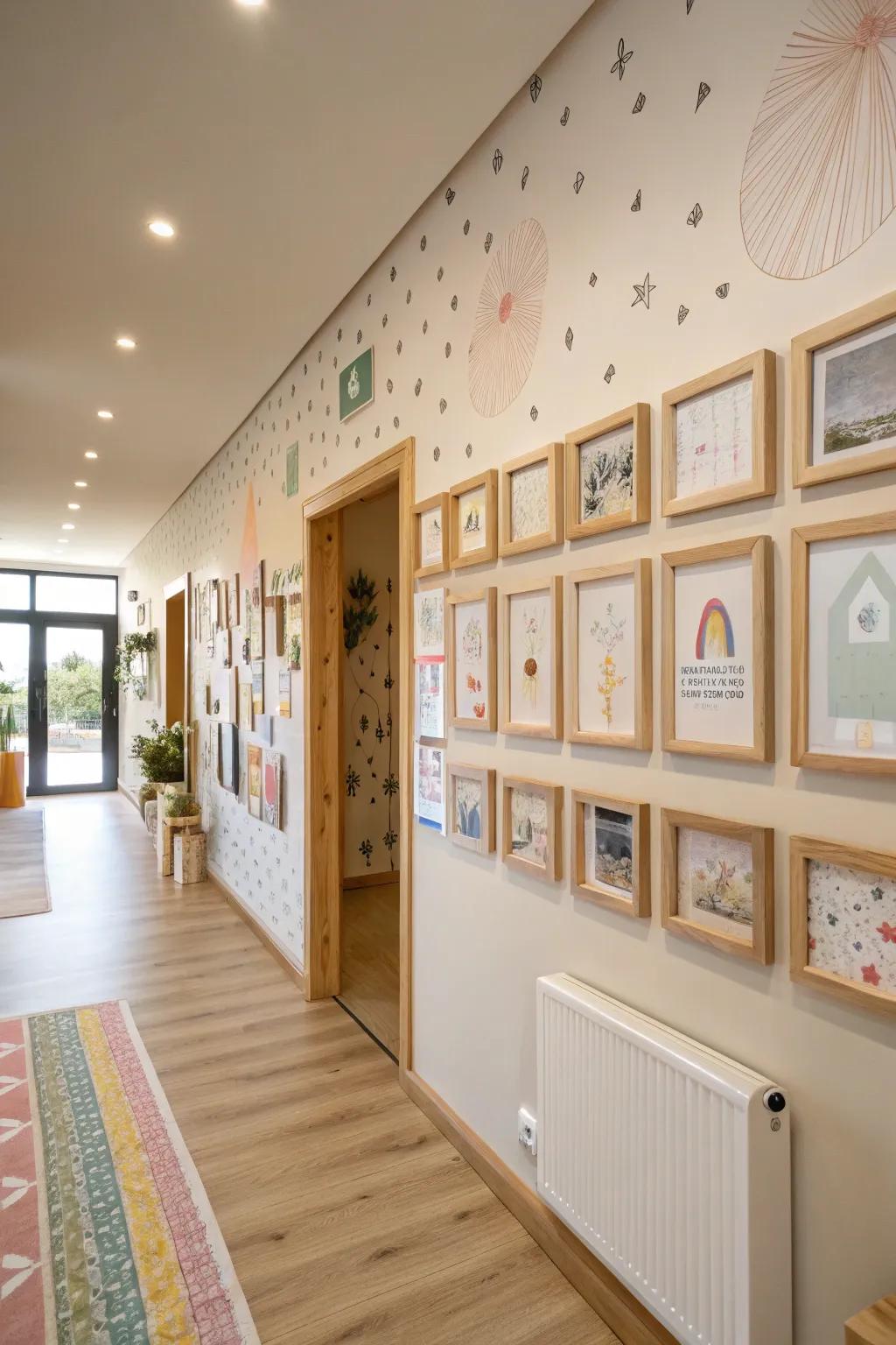 Celebrate creativity with a wall of fame showcasing children's masterpieces. 🎨 #CreativeKids #DaycareIdeas