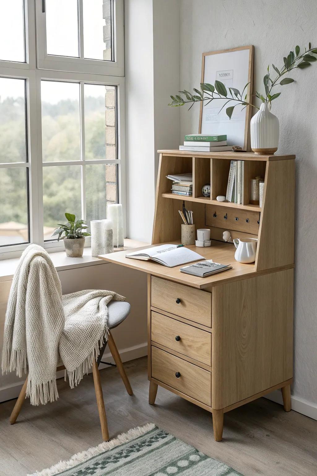 Streamline your study space with a compact, organized desk setup.