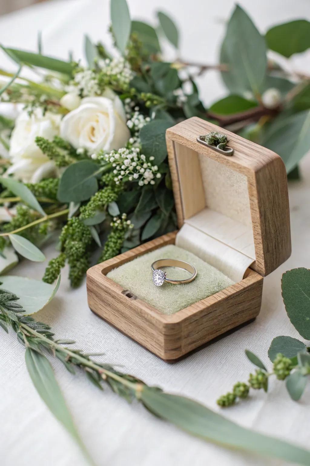 Add a touch of nature to your proposal with a ring box featuring floral accents. #NatureInspired #ProposalIdeas #RingBox