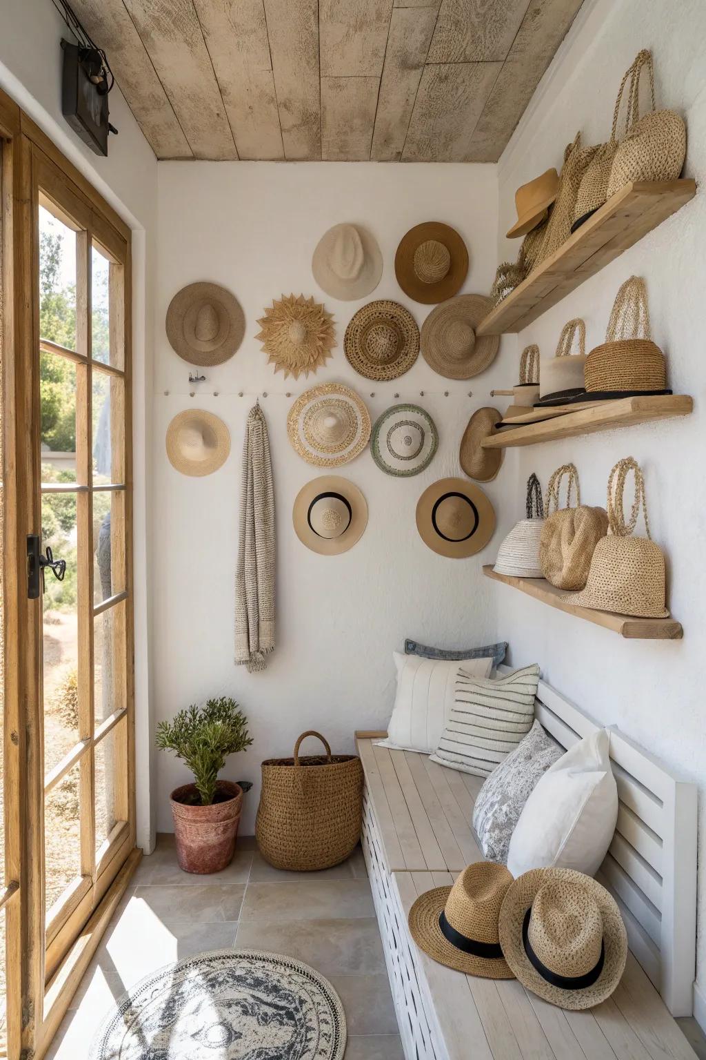 Transform your hat collection into a stunning decorative display that adds character to your home.