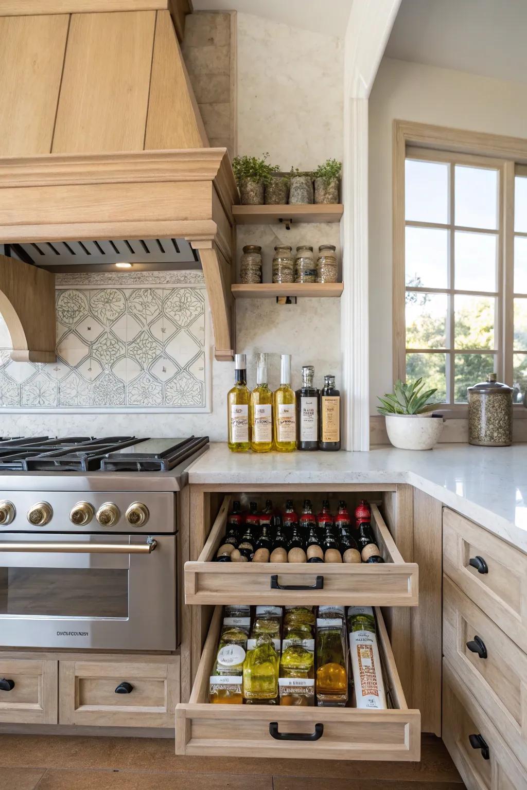 Elevate your cooking experience with a handy stove-top niche.