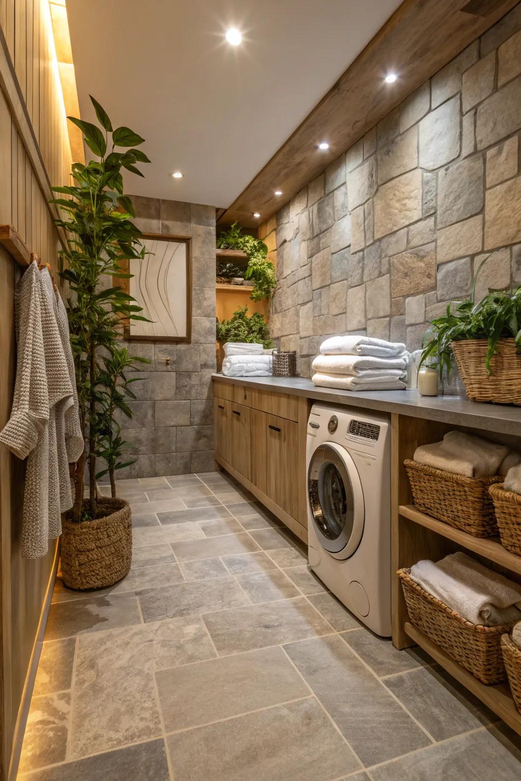 Add a touch of luxury to your laundry room with the earthy warmth of natural stone tiles.
