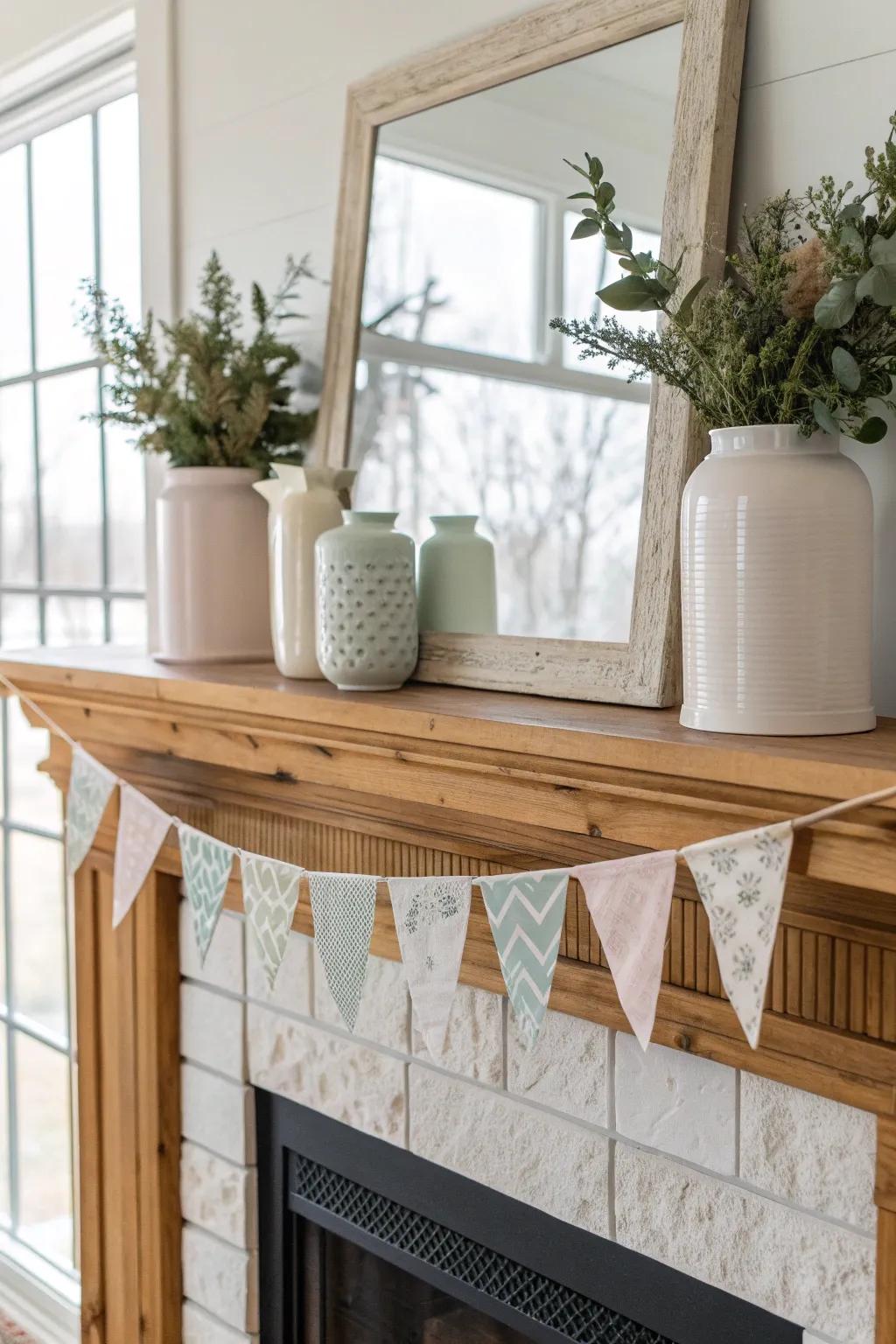 Give your mantel a fresh start with spring vases and greenery. 🌼 #MantelDecor #SpringRefresh