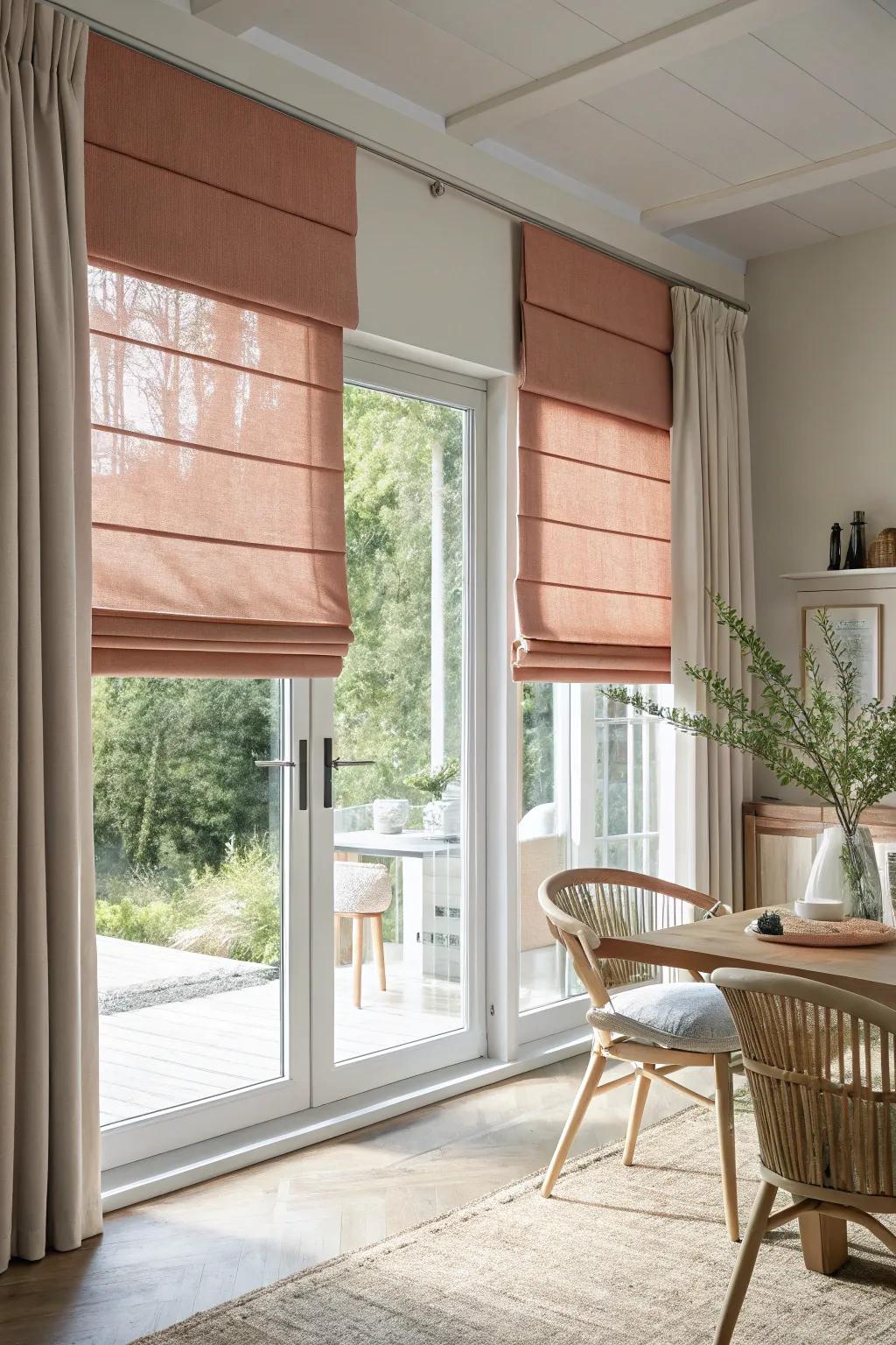 Roman shades offer elegance and color, effortlessly enhancing your decor.