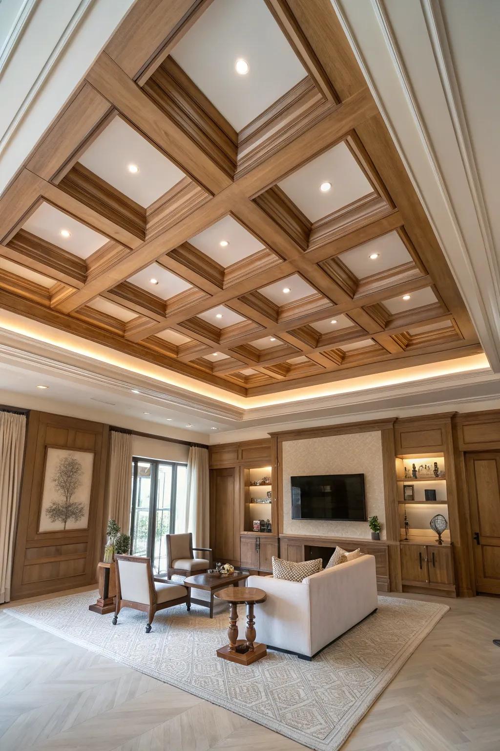 Bring depth and dimension to your home with layered textures in your coffered ceiling. #TextureLove #DiningRoomDecor #HomeStyle